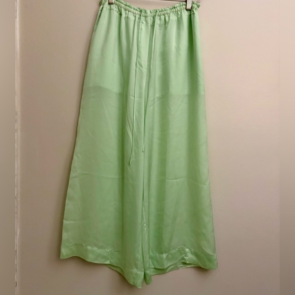Vince Pants - Women’s Wide-Leg Satin Pants in Light Green